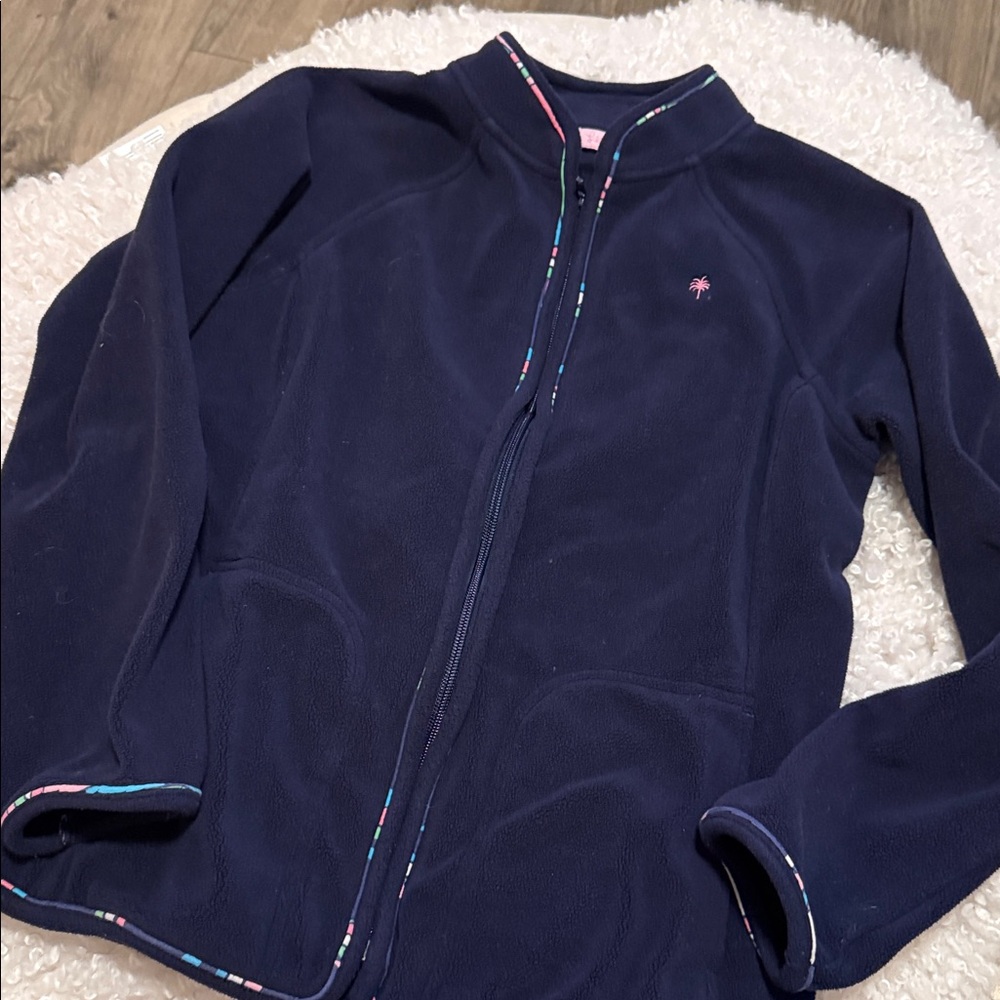 Lilly Pulitzer Navy Fleece Jacket with Pink Accents Size Medium